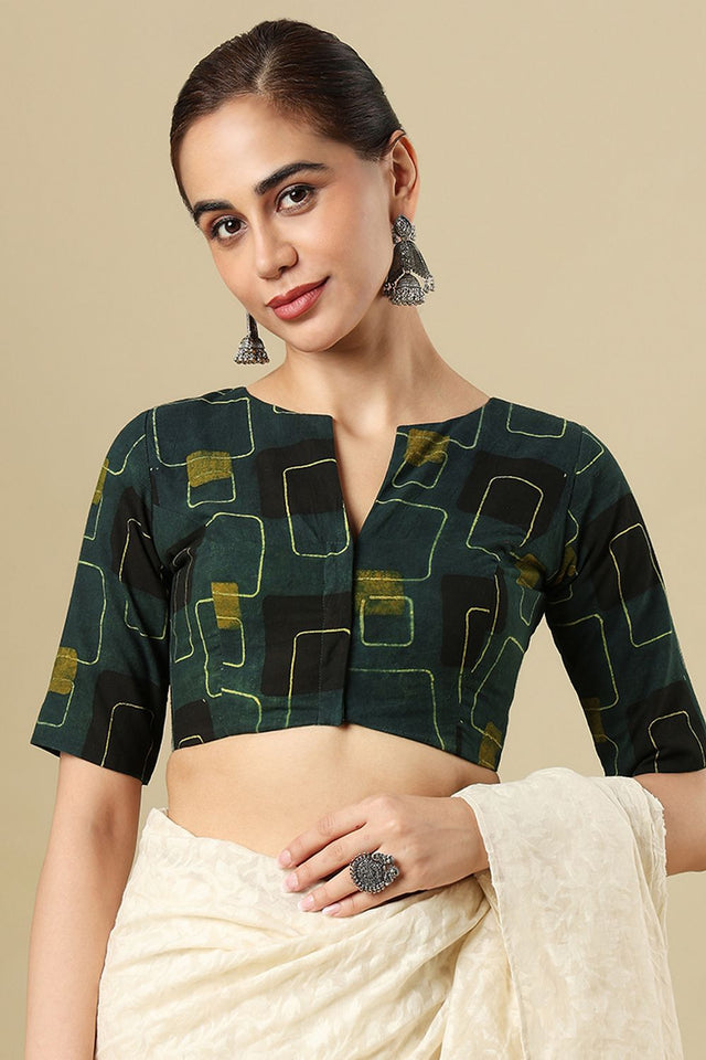 Green Printed Cotton Blouse (SUMR-024-GREN)