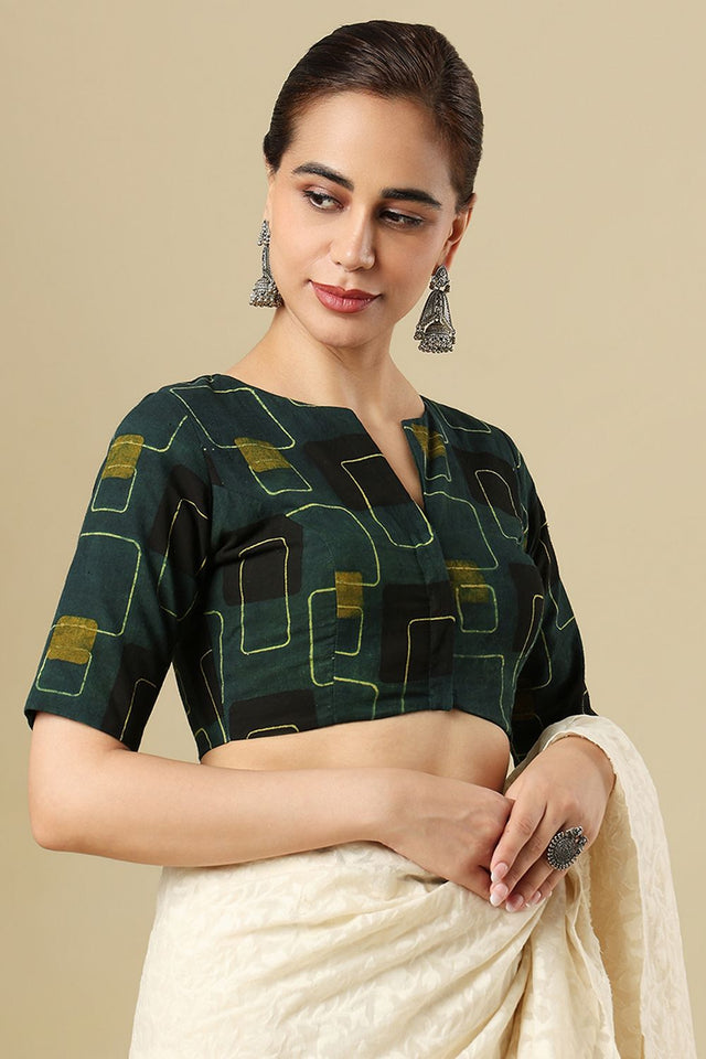 Green Printed Cotton Blouse (SUMR-024-GREN)