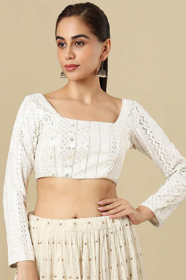 White Embellished Georgette Blouse (SUMR-026-WHTE)