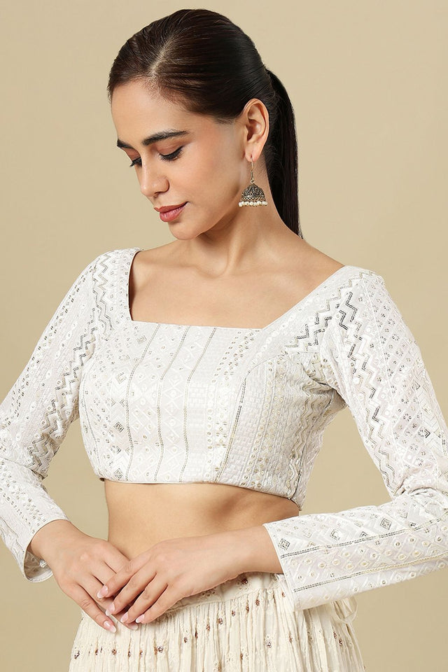 White Embellished Georgette Blouse (SUMR-026-WHTE)
