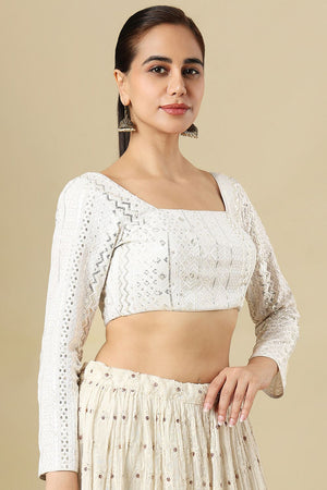 White Embellished Georgette Blouse (SUMR-026-WHTE)
