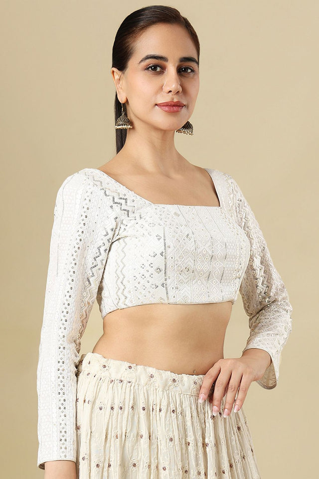 White Embellished Georgette Blouse (SUMR-026-WHTE)