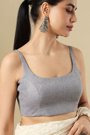 Grey Solid Linen Blouse (SUMR-028-GREY)