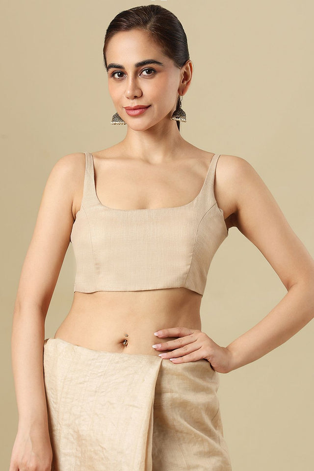 Beige Solid Linen Blouse (SUMR-030-BEIG)