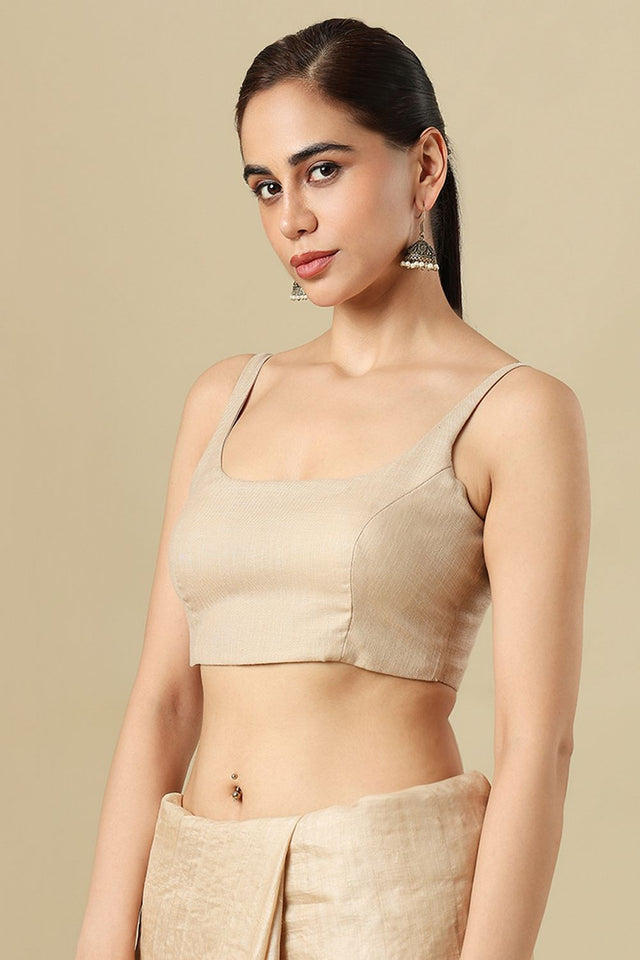 Beige Solid Linen Blouse (SUMR-030-BEIG)