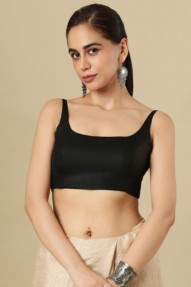Black Solid Linen Blouse (SUMR-031-BLCK)