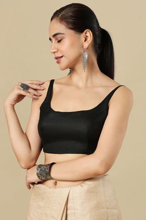 Black Solid Linen Blouse (SUMR-031-BLCK)