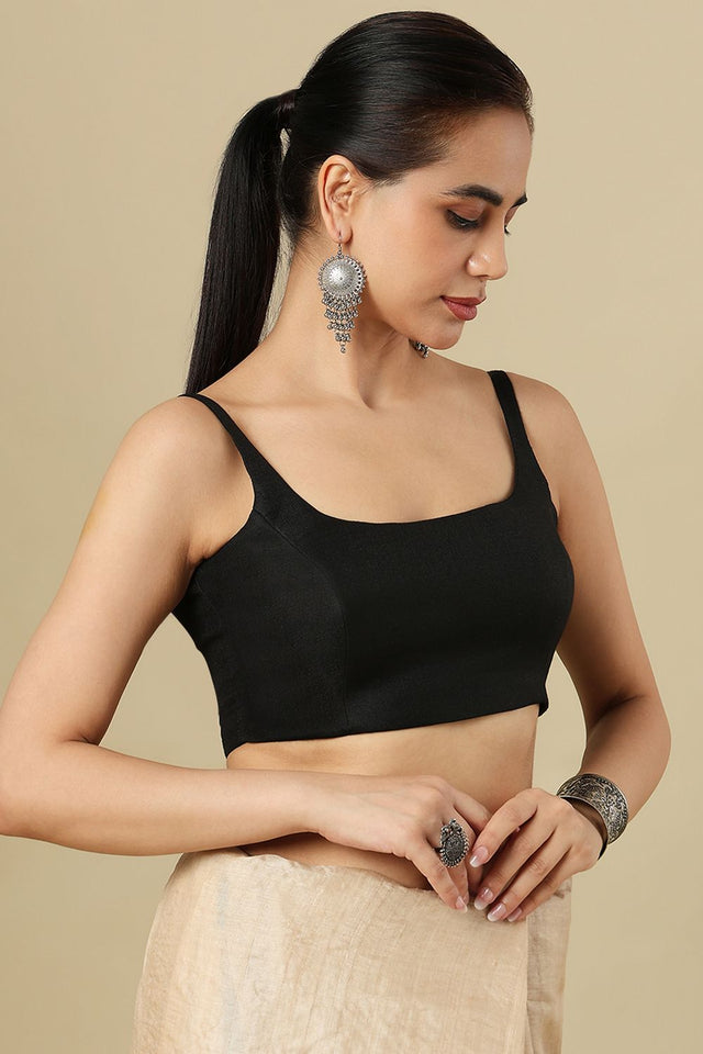 Black Solid Linen Blouse (SUMR-031-BLCK)