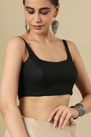 Black Solid Linen Blouse (SUMR-031-BLCK)