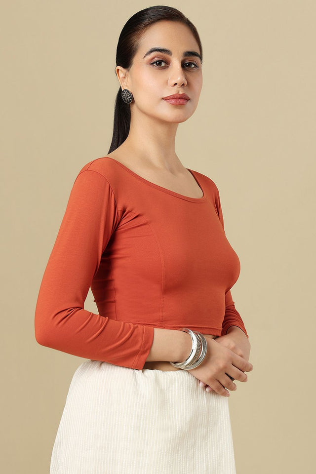 Rust Solid Cotton One Size Blouse (SUMR-034-RUST)