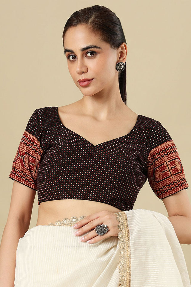 Black Printed Cotton Blouse (SUMR-035-BLCK)