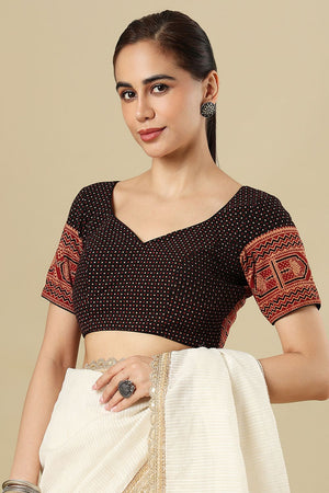 Black Printed Cotton Blouse (SUMR-035-BLCK)
