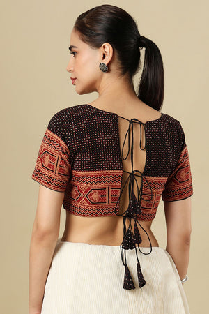 Black Printed Cotton Blouse (SUMR-035-BLCK)