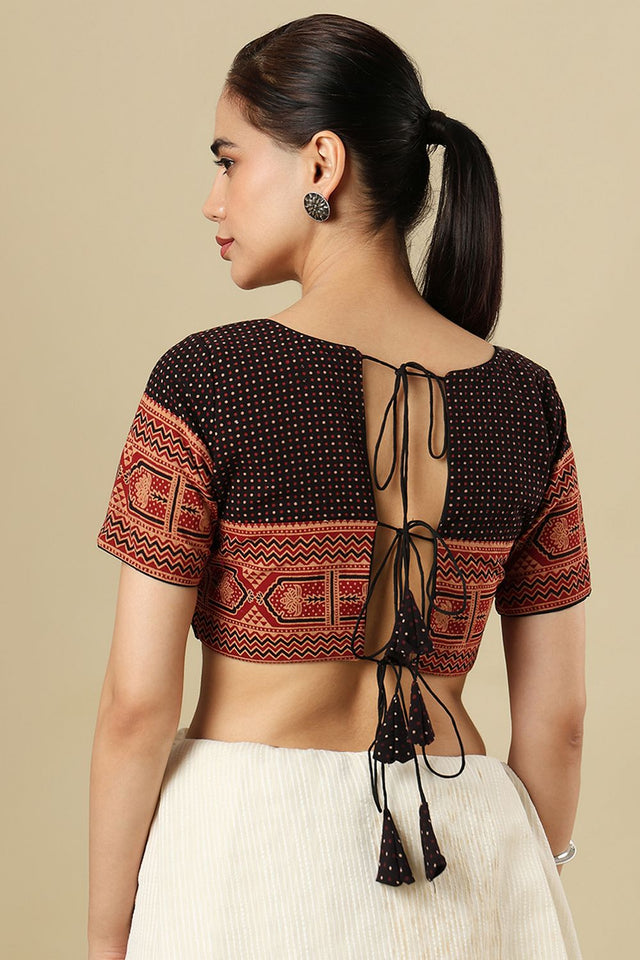 Black Printed Cotton Blouse (SUMR-035-BLCK)