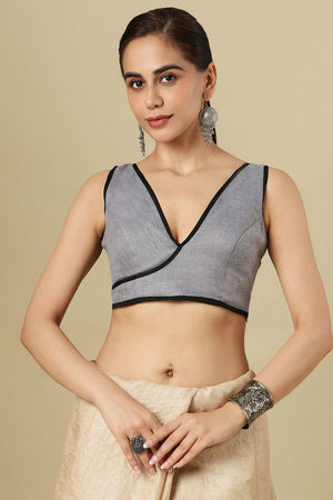Grey Solid Linen Blouse (SUMR-037-GREY)