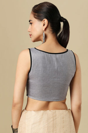 Grey Solid Linen Blouse (SUMR-037-GREY)