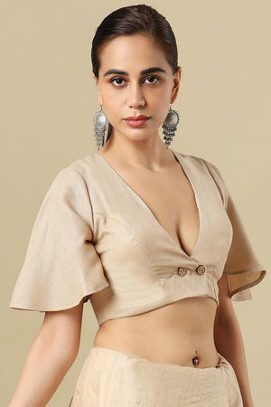 Beige Solid Linen Blouse (SUMR-038-BEIG)