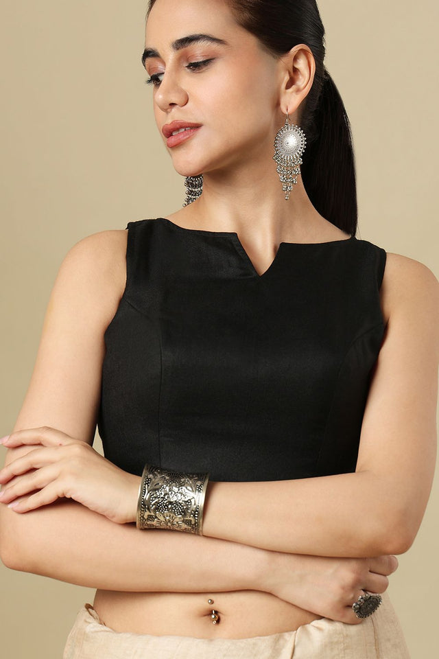 Black Solid Linen Blouse (SUMR-040-BLCK)