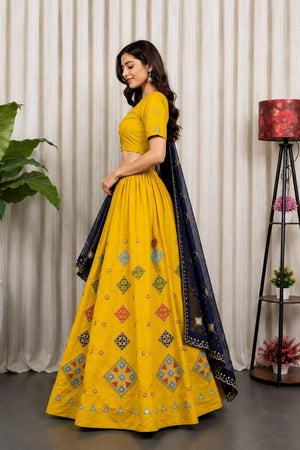 Yellow Embroidered Silk Lehenga (SWC-5051)