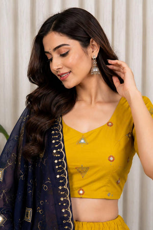 Yellow Embroidered Silk Lehenga (SWC-5051)