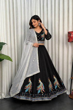 Black Embroidered Silk Lehenga (SWC-5052)