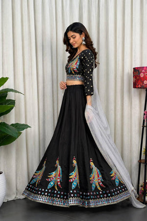 Black Embroidered Silk Lehenga (SWC-5052)