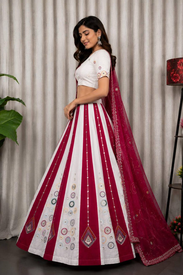 White Embroidered Silk Lehenga (SWC-5054-white)