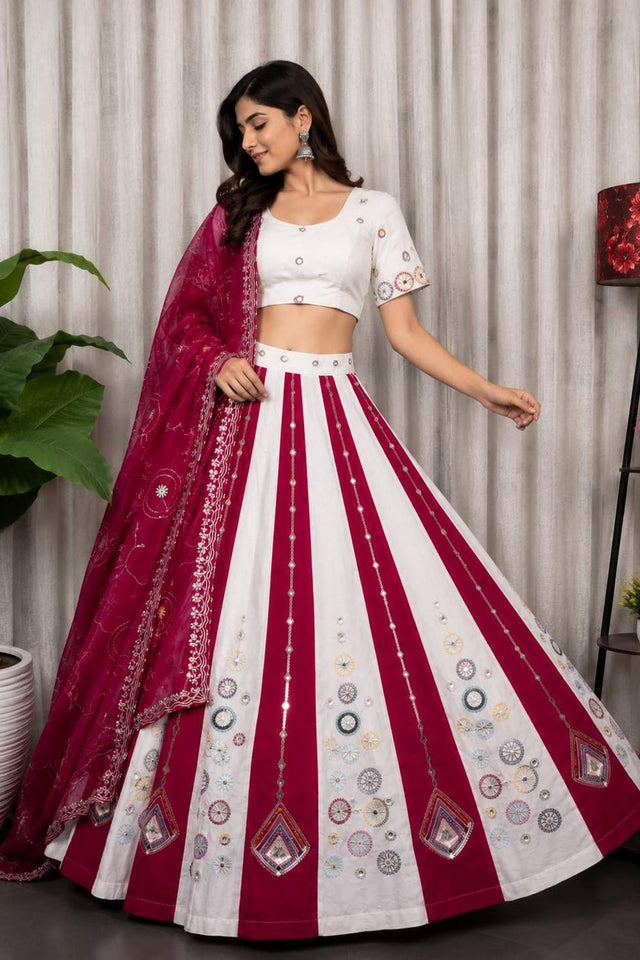 White Embroidered Silk Lehenga (SWC-5054-white)
