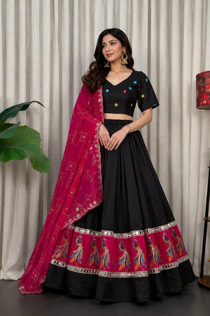 Black Embroidered Silk Lehenga (SWC-5055-A( Black))