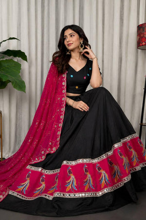 Black Embroidered Silk Lehenga (SWC-5055-A( Black))