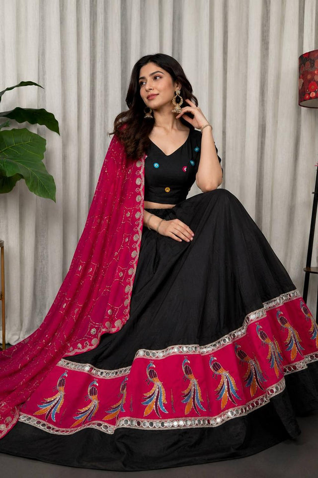 Black Embroidered Silk Lehenga (SWC-5055-A( Black))