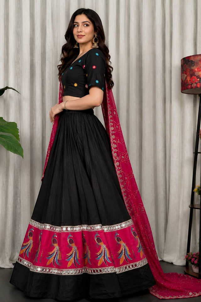 Black Embroidered Silk Lehenga (SWC-5055-A( Black))
