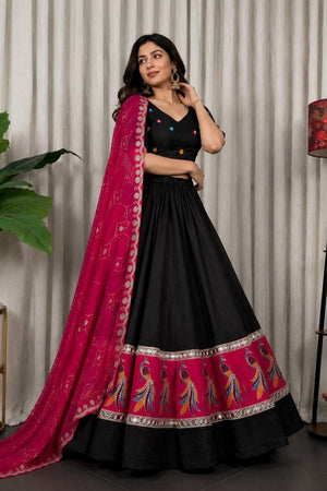 Black Embroidered Silk Lehenga (SWC-5055-A( Black))