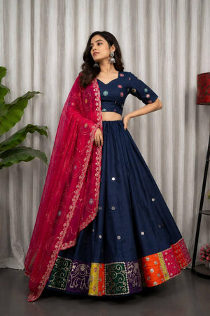 Blue Embroidered Silk Lehenga (SWC-5057-A)