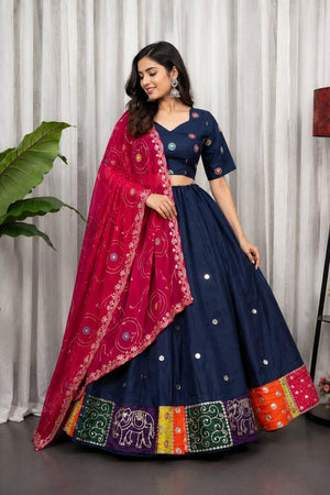 Blue Embroidered Silk Lehenga (SWC-5057-A)