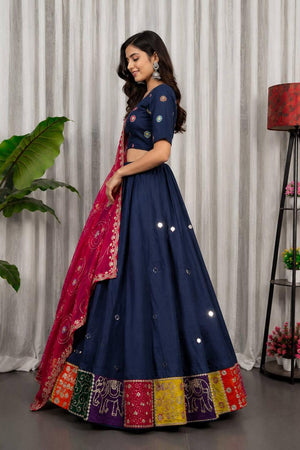 Blue Embroidered Silk Lehenga (SWC-5057-A)