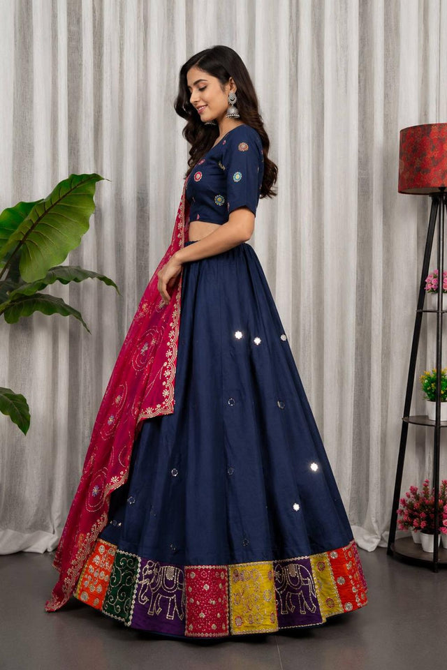 Blue Embroidered Silk Lehenga (SWC-5057-A)