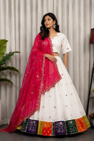 White Embroidered Silk Lehenga (SWC-5057-B)