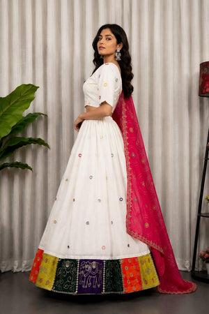 White Embroidered Silk Lehenga (SWC-5057-B)