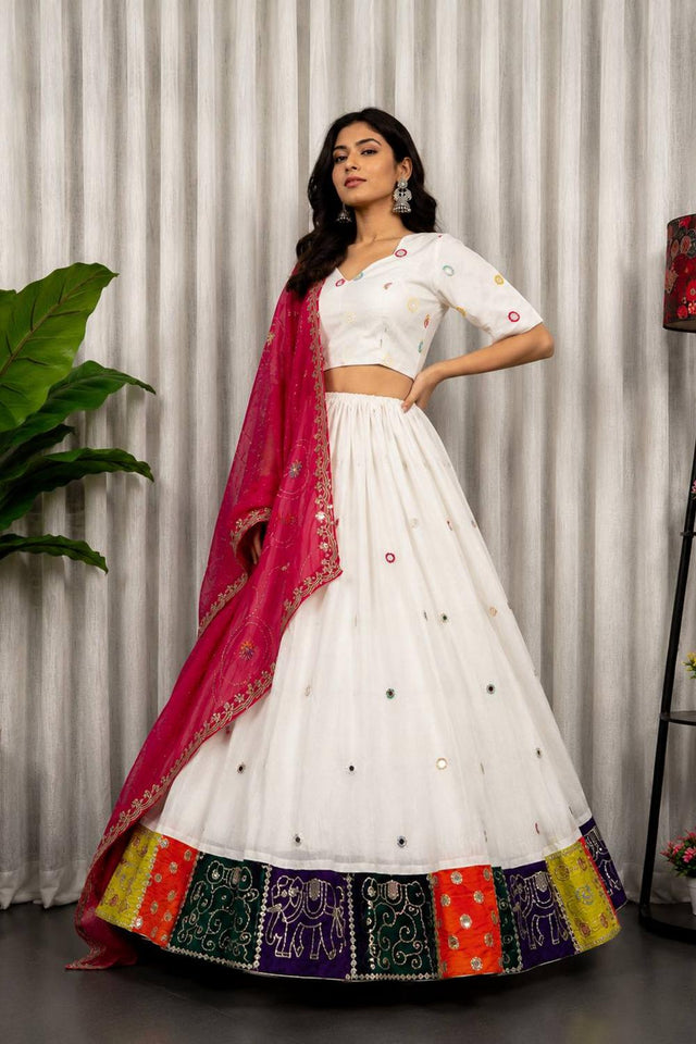 White Embroidered Silk Lehenga (SWC-5057-B)