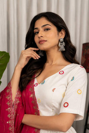White Embroidered Silk Lehenga (SWC-5057-B)