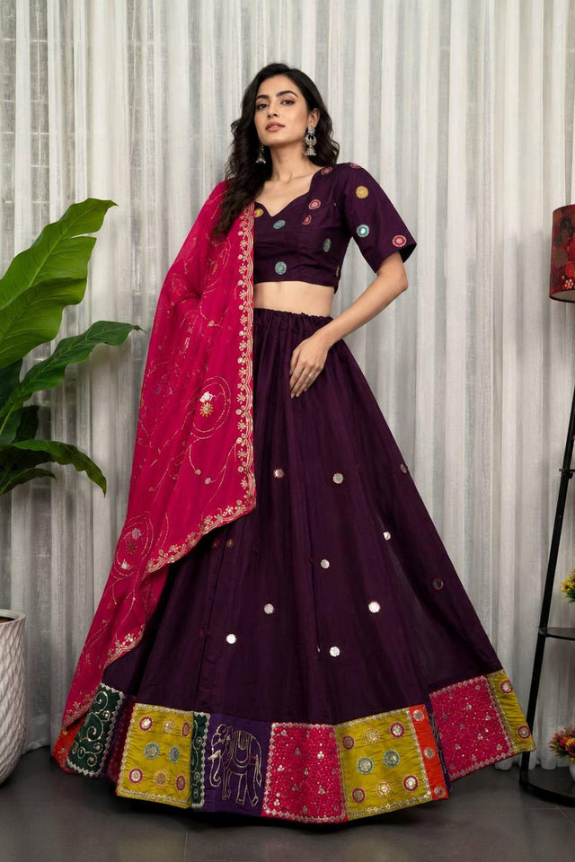 Wine Embroidered Silk Lehenga (SWC-5057-C)