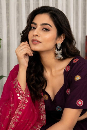 Wine Embroidered Silk Lehenga (SWC-5057-C)