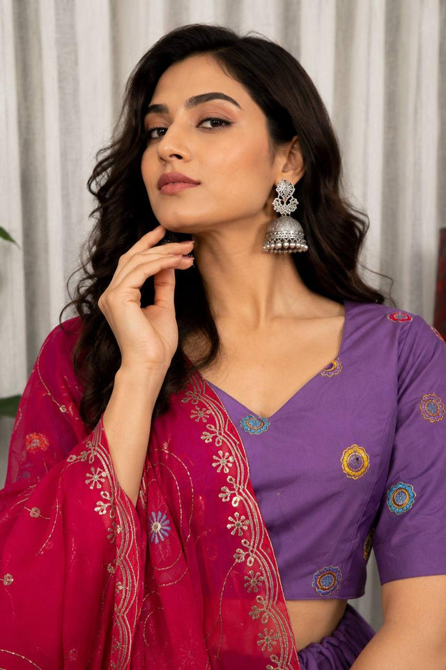 Lavender Embroidered Silk Lehenga (SWC-5057-D)