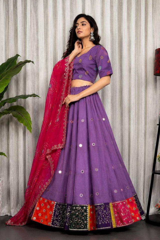 Lavender Embroidered Silk Lehenga (SWC-5057-D)