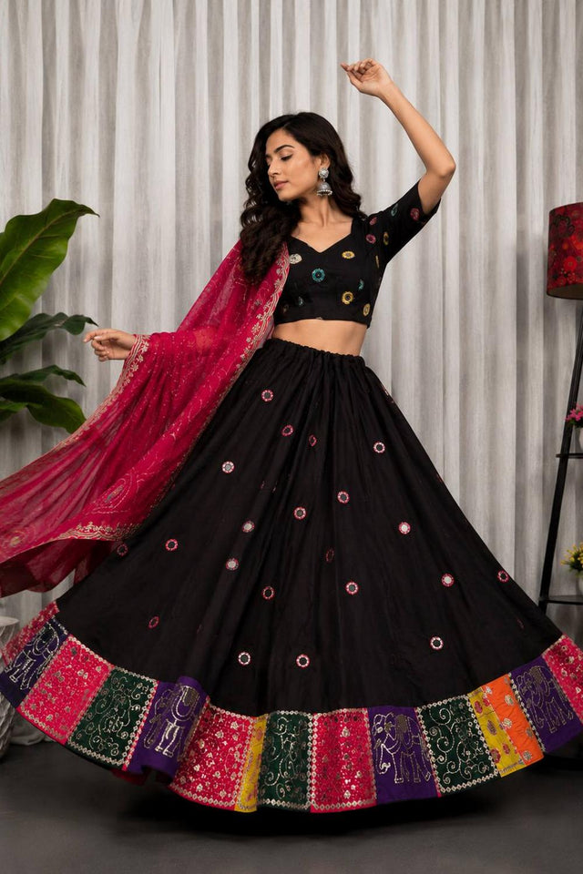 Black Embroidered Silk Lehenga (SWC-5057-E)