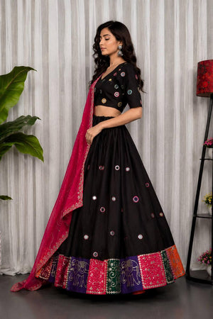 Black Embroidered Silk Lehenga (SWC-5057-E)