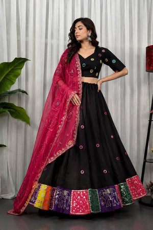 Black Embroidered Silk Lehenga (SWC-5057-E)