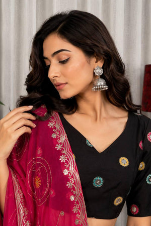 Black Embroidered Silk Lehenga (SWC-5057-E)