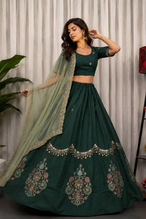 Green Embroidered Silk Lehenga (SWC-5058)